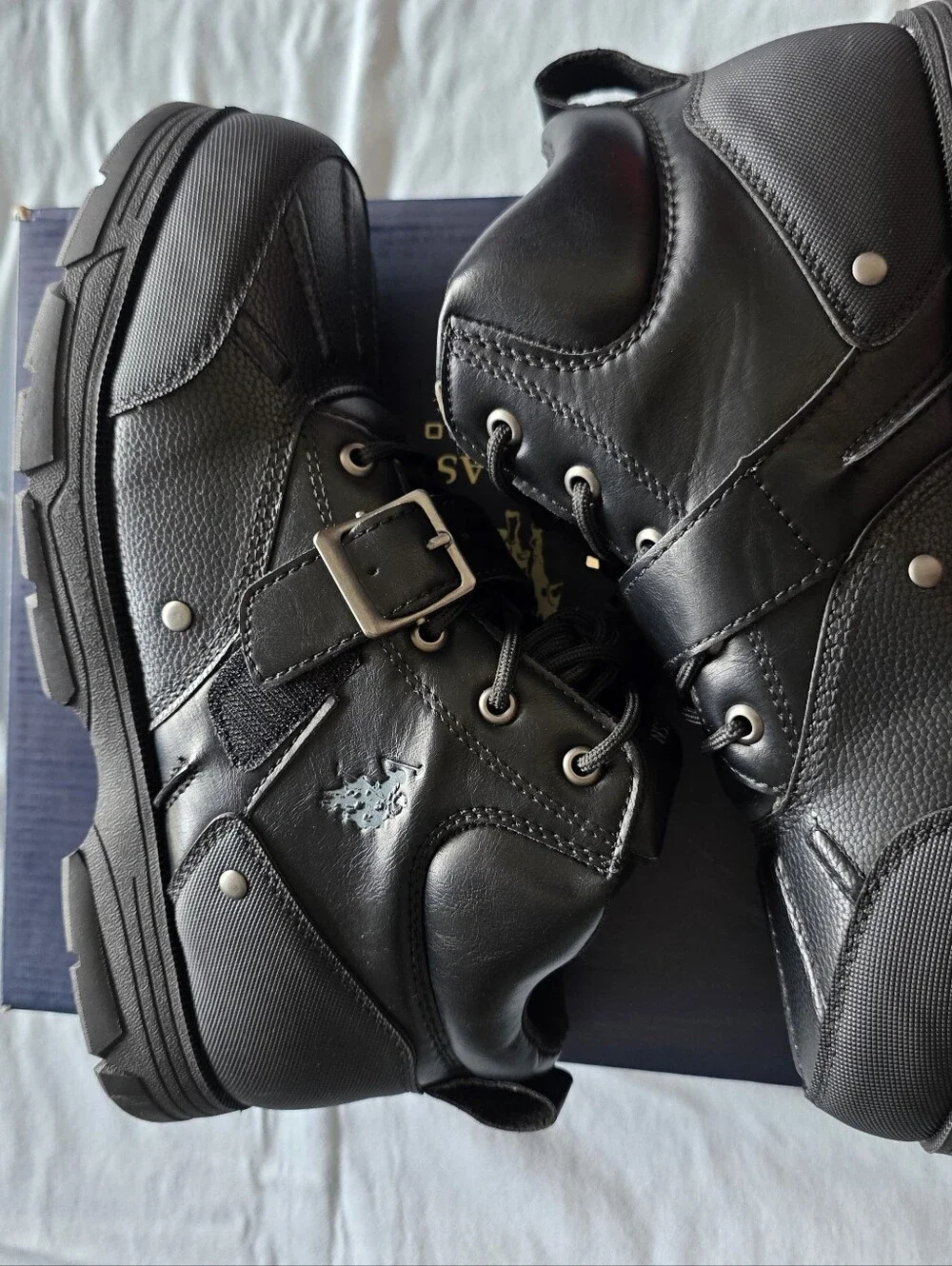 Men's Black Leather Tactical Boots Polo Assn.